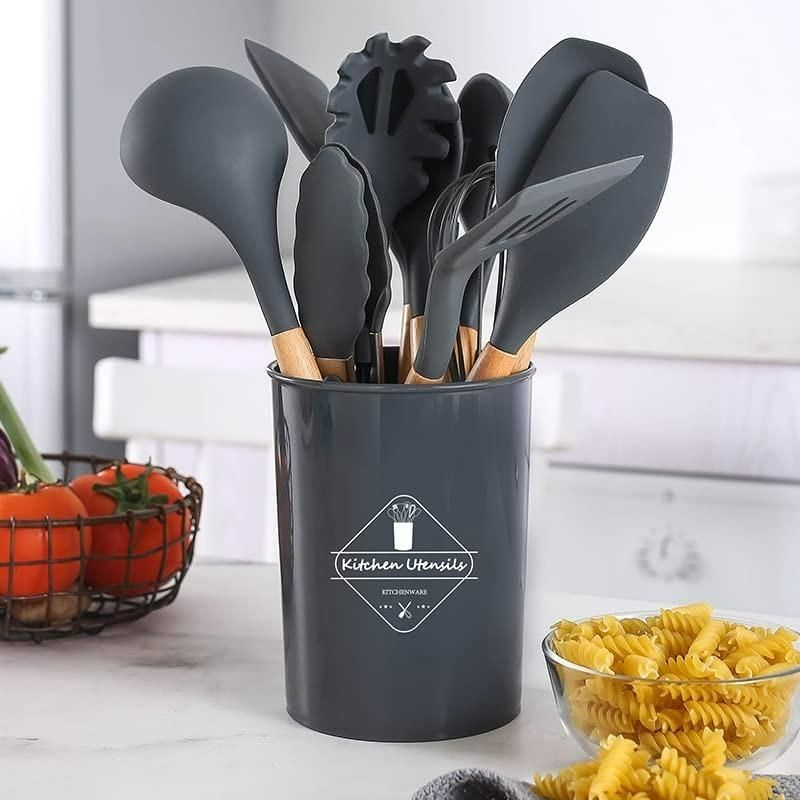 Silicone Cooking Utensils Set of 11pcs with Holder b1s18a-ff
