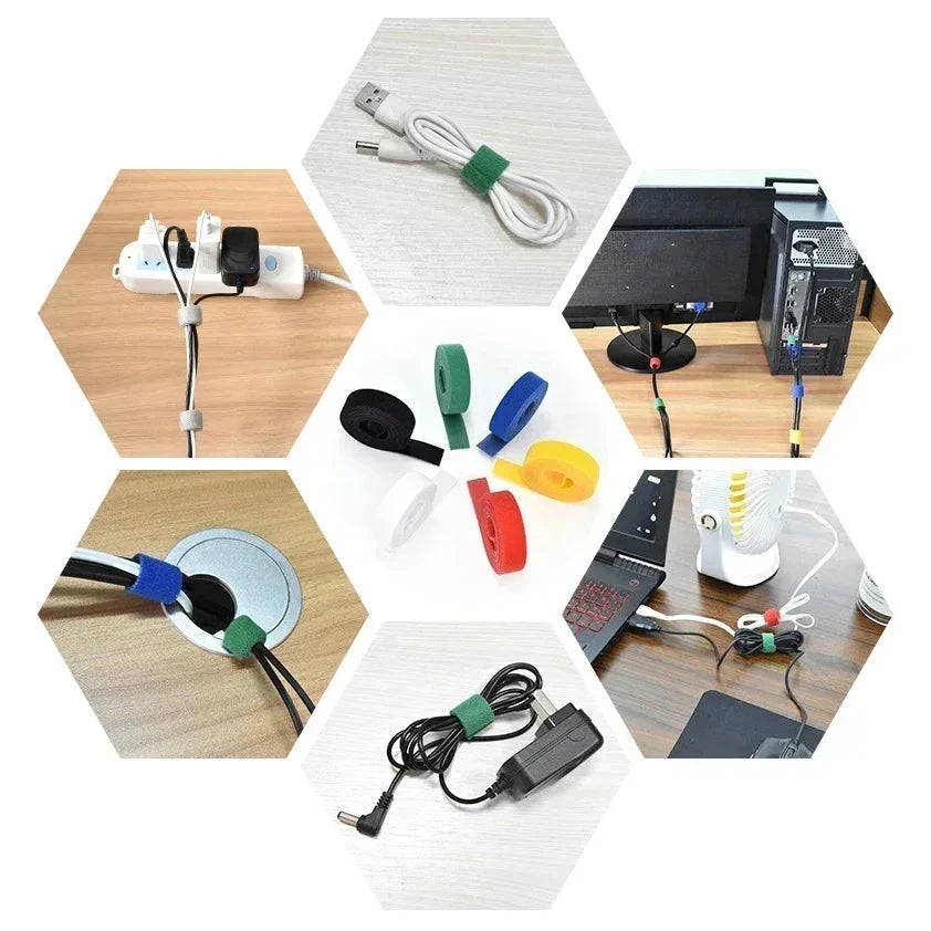 Wholesale 2/5M/Roll 12mm Width Cable Organizer USB Cable Winder Management nylon Free Cut Ties Mouse earphone Cord cable ties NexivoEdge