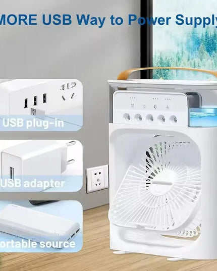 Summer Cooling Fan 3 In 1 Portable Desktop Humidifier USB Mini Air Conditioners Night Light Water Mist For Home, Office NexivoEdge