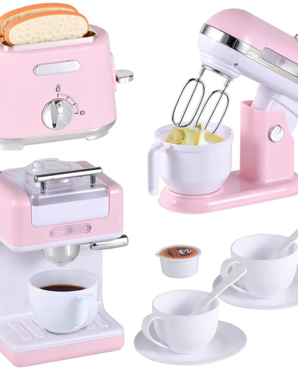 Kitchen Appliances Toys Play Kitchen Accessories Toy Kitchen Appliances for Kids Pretend Kitchen Toys with Coffee Maker Mixer and Toaster Toy Kitchen Set Birthday Gift for Kids Ages 3+ (Pink) NexivoEdge