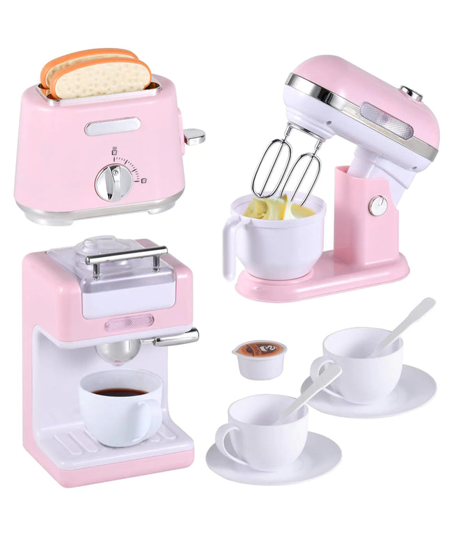Kitchen Appliances Toys Play Kitchen Accessories Toy Kitchen Appliances for Kids Pretend Kitchen Toys with Coffee Maker Mixer and Toaster Toy Kitchen Set Birthday Gift for Kids Ages 3+ (Pink) NexivoEdge