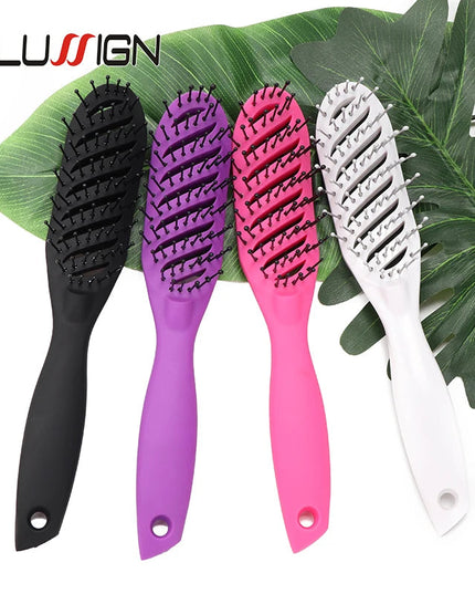 Styling Curly Hair Brush Salon Massager Comb Brush Detangling Drying Brush Anti Static Curved Vent Brush Scalp Massage Comb NexivoEdge