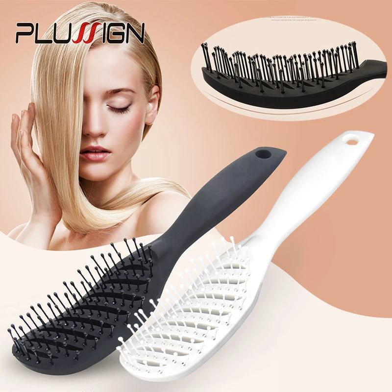 Styling Curly Hair Brush Salon Massager Comb Brush Detangling Drying Brush Anti Static Curved Vent Brush Scalp Massage Comb NexivoEdge