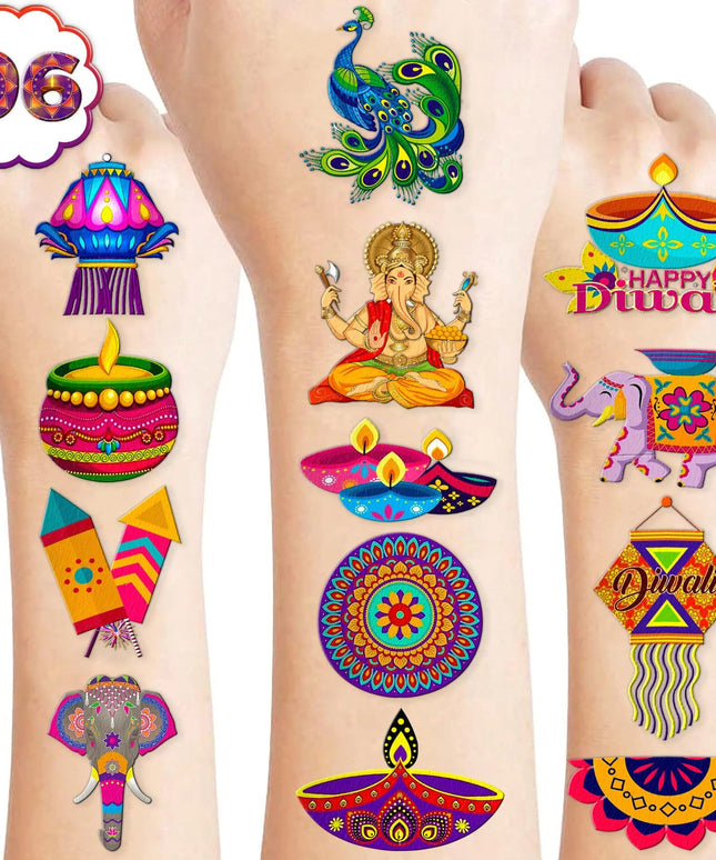 100 PCS Diwali Rangoli Tattoo Stickers for Kids Parties NexivoEdge