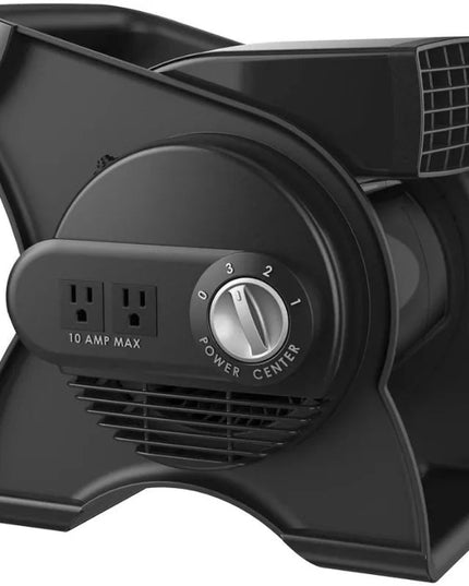 Portable Utility Fan, 12” 289 CFM Pivoting High Velocity Air Mover Blower Fan, 3 Speeds, 2 Accessory Outlets 120V, Black NexivoEdge