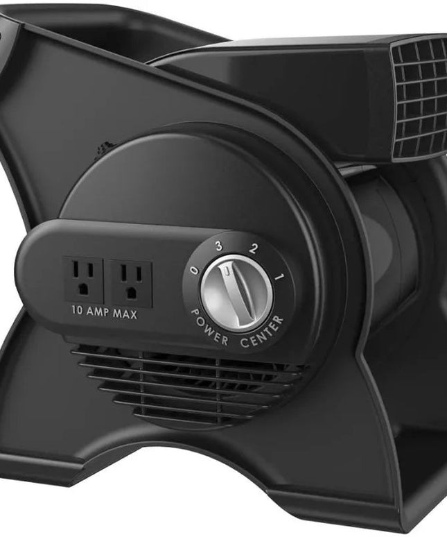 Portable Utility Fan, 12” 289 CFM Pivoting High Velocity Air Mover Blower Fan, 3 Speeds, 2 Accessory Outlets 120V, Black NexivoEdge