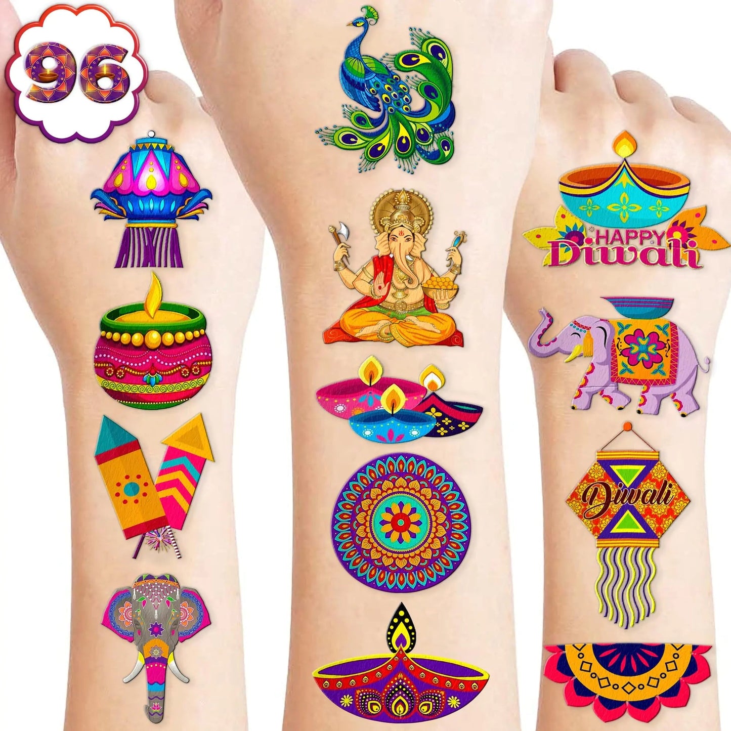 Diwali Rangoli Tattoo Stickers 100 Pcs For Kids Parties - NexivoEdge