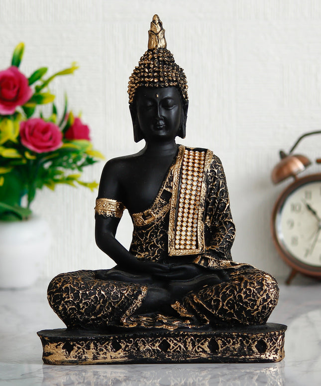 eCraftIndia Black and Golden Meditating Lord Buddha Handcrafted Decorative Showpiece - Nexivo