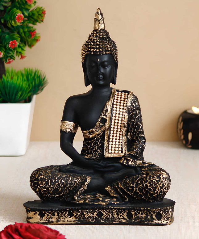 eCraftIndia Black and Golden Meditating Lord Buddha Handcrafted Decorative Showpiece - Nexivo