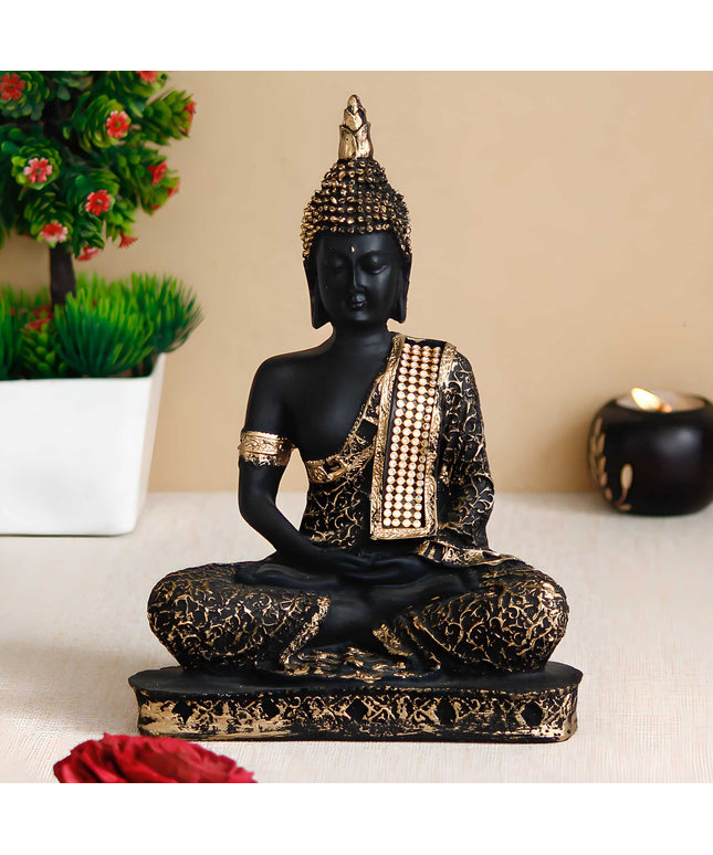 eCraftIndia Black and Golden Meditating Lord Buddha Handcrafted Decorative Showpiece - Nexivo