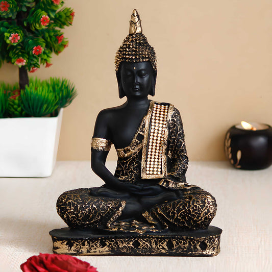 eCraftIndia Black and Golden Meditating Lord Buddha Handcrafted Decorative Showpiece - Nexivo