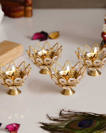 eCraftIndia Set of 4 Lotus Shape Crystal Tea Light Holder - Nexivo