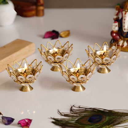 eCraftIndia Set of 4 Lotus Shape Crystal Tea Light Holder - Nexivo
