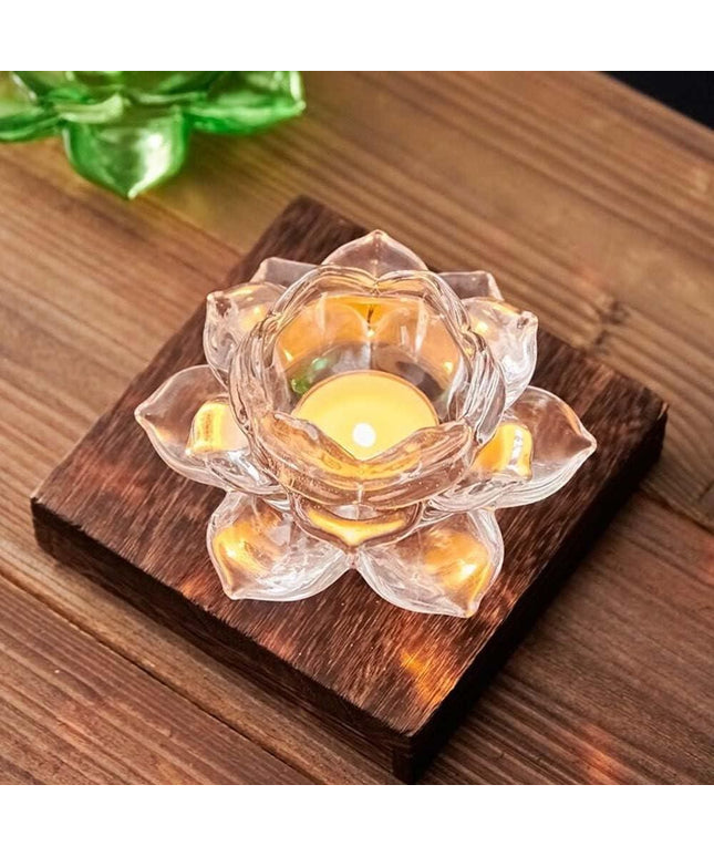 Glass Lotus Flower Tea Light Candle Holder Set - Nexivo