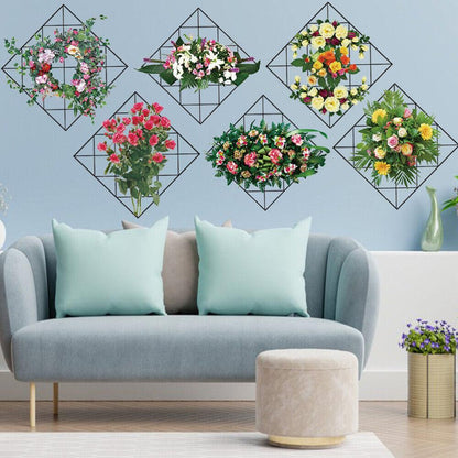 Home Wall Art Grid Flower Pattern Sticker Office Decals The Flowers - Nexivo