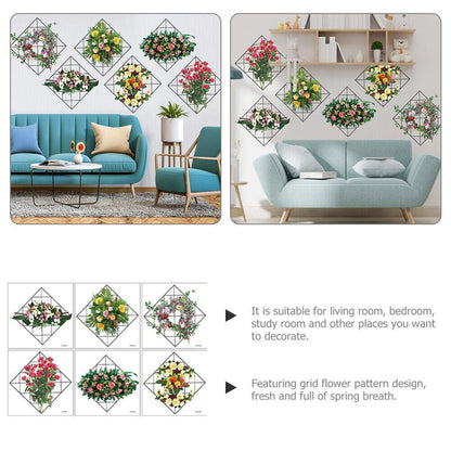 Home Wall Art Grid Flower Pattern Sticker Office Decals The Flowers - Nexivo