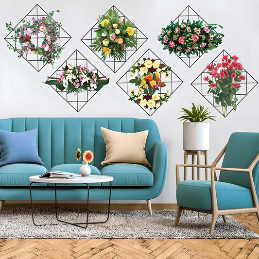 Home Wall Art Grid Flower Pattern Sticker Office Decals The Flowers - Nexivo