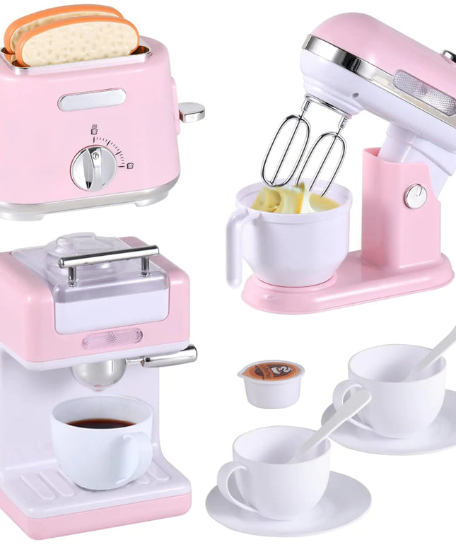 Kitchen Appliances Toys Play Kitchen Accessories Toy Kitchen Appliances for Kids Pretend Kitchen Toys with Coffee Maker Mixer and Toaster Toy Kitchen Set Birthday Gift for Kids Ages 3+ (Pink) NexivoEdge