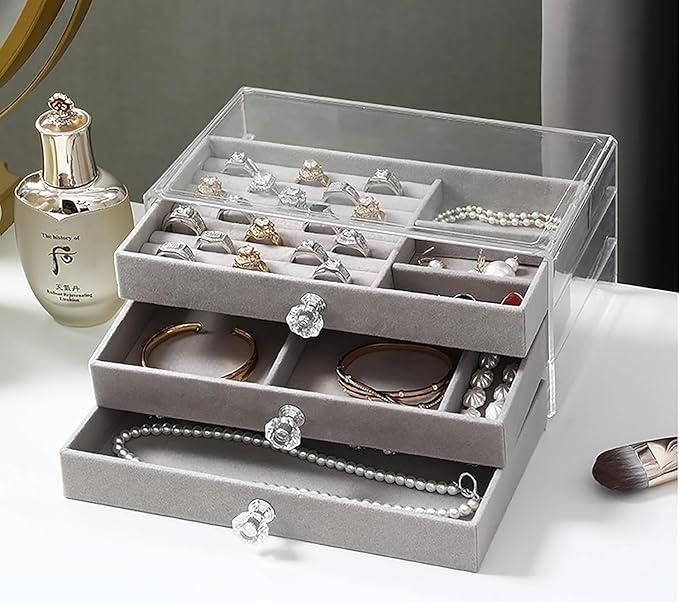 Jewellery Storage Box 3 Layer With Velvet Interior Display - NexivoEdge