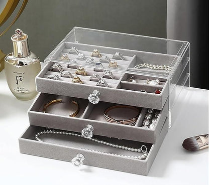 Jewellery Storage Box 3 Layer With Velvet Interior Display - NexivoEdge