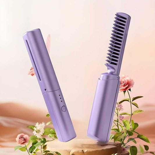 Meneflix Portable Mini Hair Straightener Cordless Rechargeable Mini Adjustable Hair Straightener Hot Comb - NexivoEdge