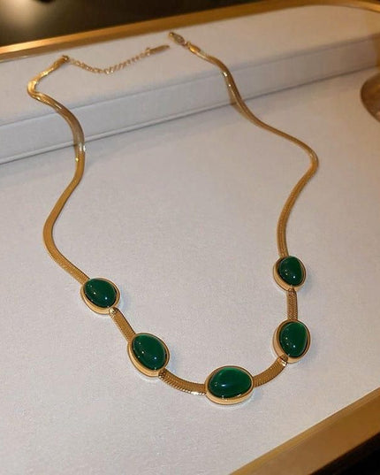 Oval Green Crystal Pendant Necklace Set With Bracelet - Nexivo