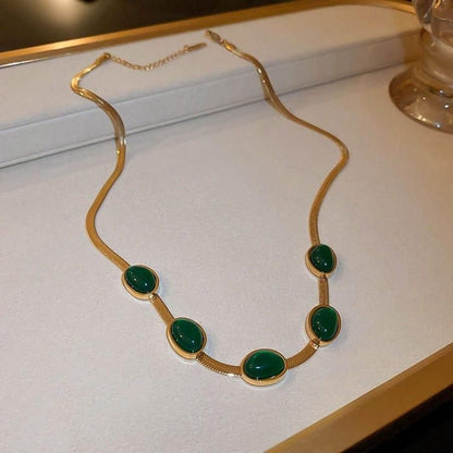 Oval Green Crystal Pendant Necklace Set With Bracelet - Nexivo