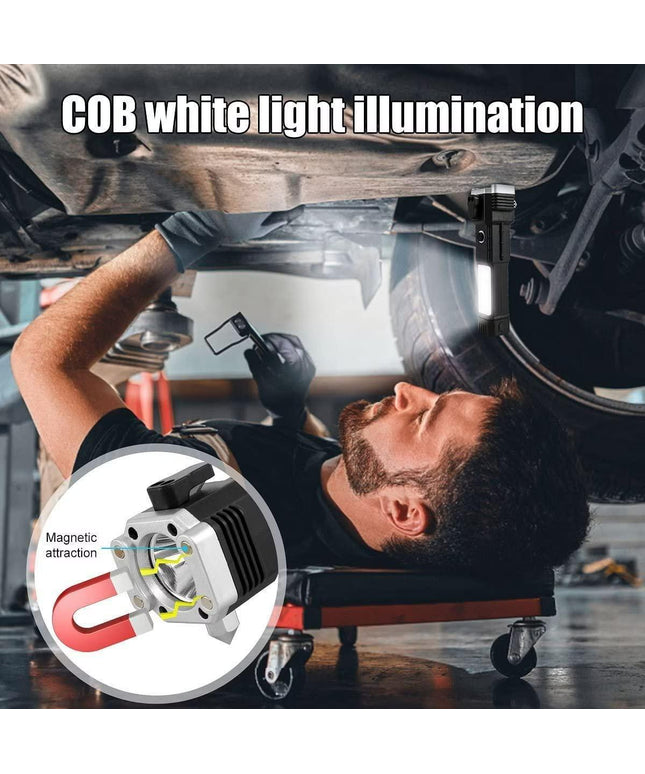 Portable LED Flashlight Multifunctional Work Light Power Bank Emergencies Safety Hammer Waterproof with Sidelight 4 Light Modes for Car Outdoor Camping Hiking Adventure Inspection Red yunfu - Nexivo
