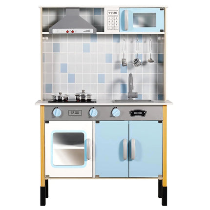 Kinder King Wooden Kids Play Kitchen Toy Kitchen Playset for Toddler Realistic Kitchen Sets w/Lights & Sounds Pretend Kitchen Hood Oven Kitchen Accessories Gift for Boys Girls Age 3+ Blue NexivoEdge