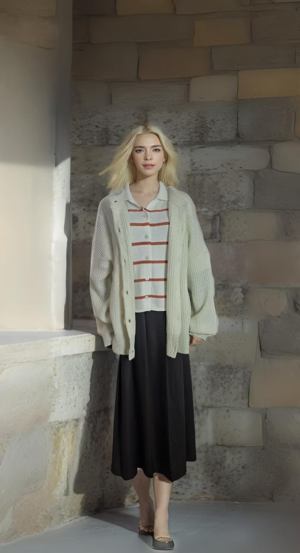 Women's Oversized Faux Cashmere Cardigan Sweater Gold Trim Clashing Button Knit Fashion Sweater Spring And Autumn Casual Fashion Cardigan Jacket - NexivoEdge